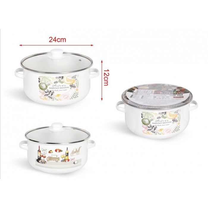 Κατσαρόλα ρηχή White Enamel Casserole αλουμινίου 5lt 24cm με γυάλινο καπάκι