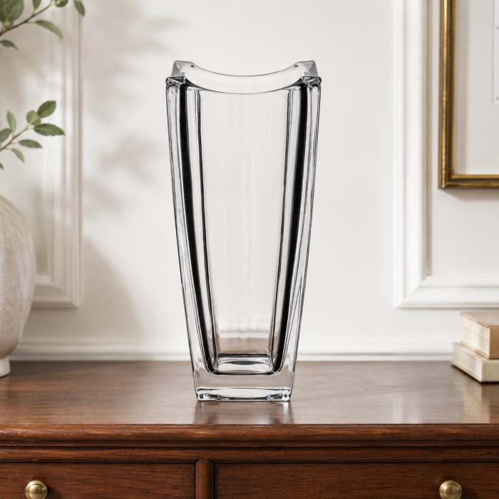 Βάζο Γυάλινο Τετράγωνο Crystal Curve Vase 14x30cm