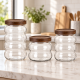  Γυάλινο διάφανο βάζο γενικής χρήσης 750ml με ξύλινο καπάκι και ανάγλυφο σχέδιο 9x15cm