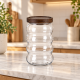  Γυάλινο διάφανο βάζο γενικής χρήσης 750ml με ξύλινο καπάκι και ανάγλυφο σχέδιο 9x15cm