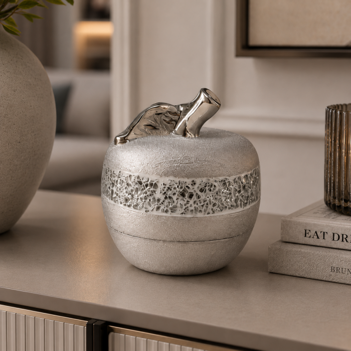 Φοντανιέρα Κεραμική Hesperides Silver Apple με Καπάκι 14x15cm
