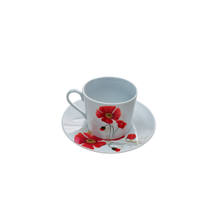 Φλιτζάνι Τσαγιού 220ml με πιατάκι Πορσελάνης Tea Cup and Saucer Red Floral Galifas 42588