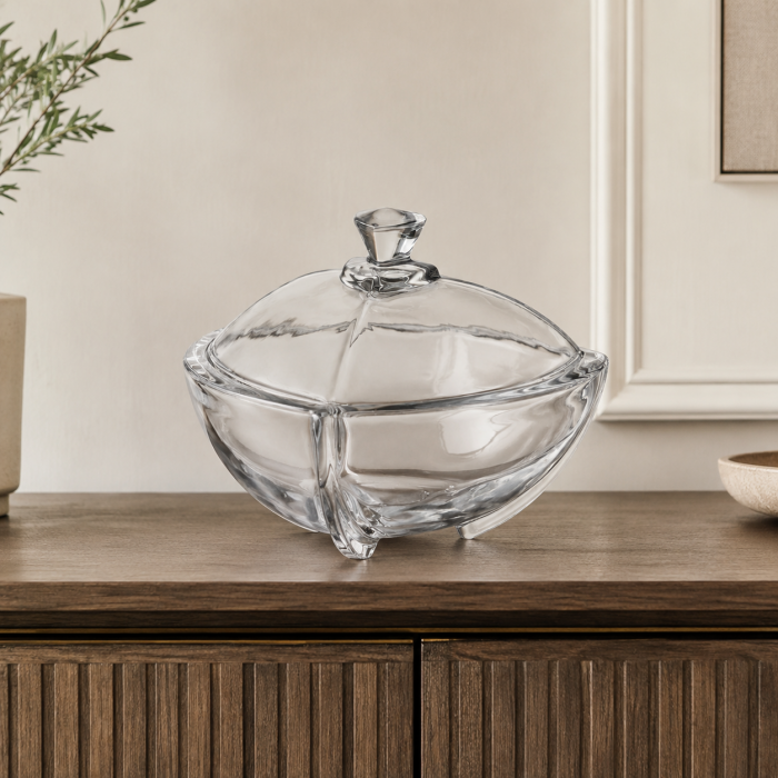 Φοντανιέρα Γυάλινη με Καπάκι 18x18x15cm – Elegant Crystal Candy Dish
