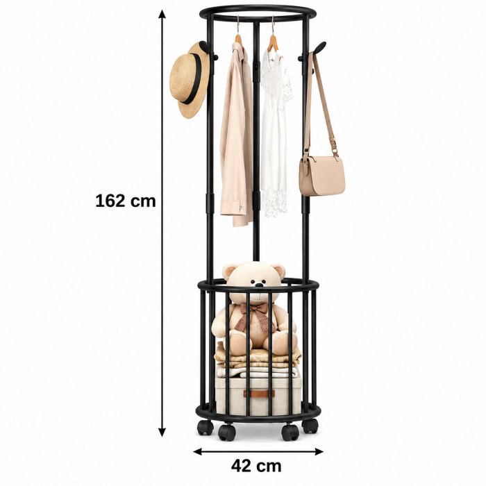 Καλόγερος Μεταλλικός Μαύρος 42x162cm με ομπρελοθήκη και ροδάκια