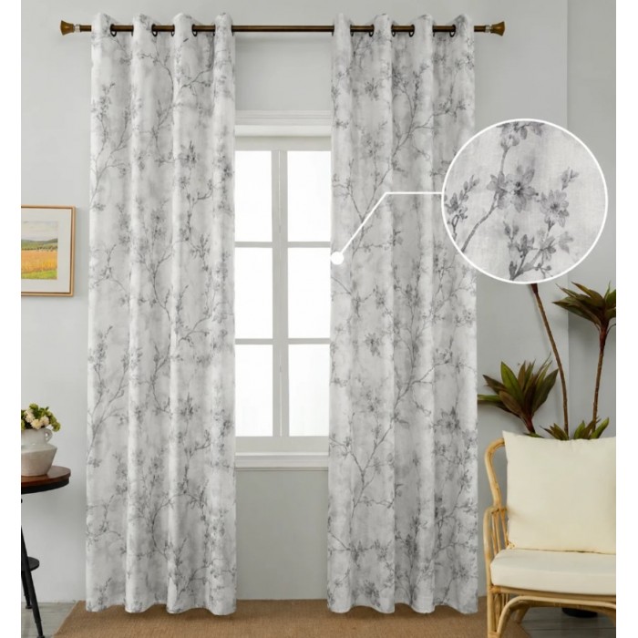 Κουρτίνα με τρέσα Silver Blossom 270x280cm με ανθικό σχέδιο