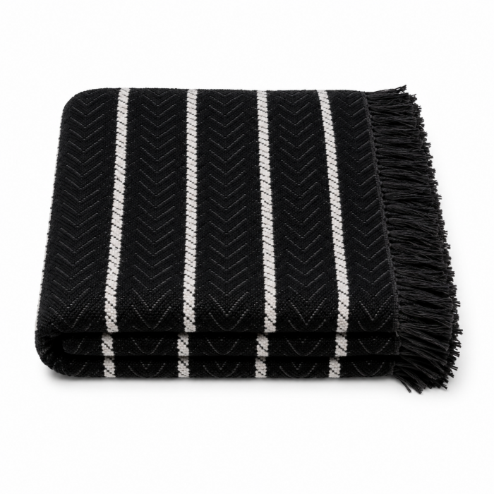 Μαύρο ριχτάρι Chenille με κρόσια Sahara Chevron 180x320cm
