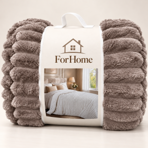 Κουβερτοπάπλωμα Υπέρδιπλο 220x240cm 3KG Extra Soft με Ανάγλυφες Ρίγες Καφέ ForHome 557702