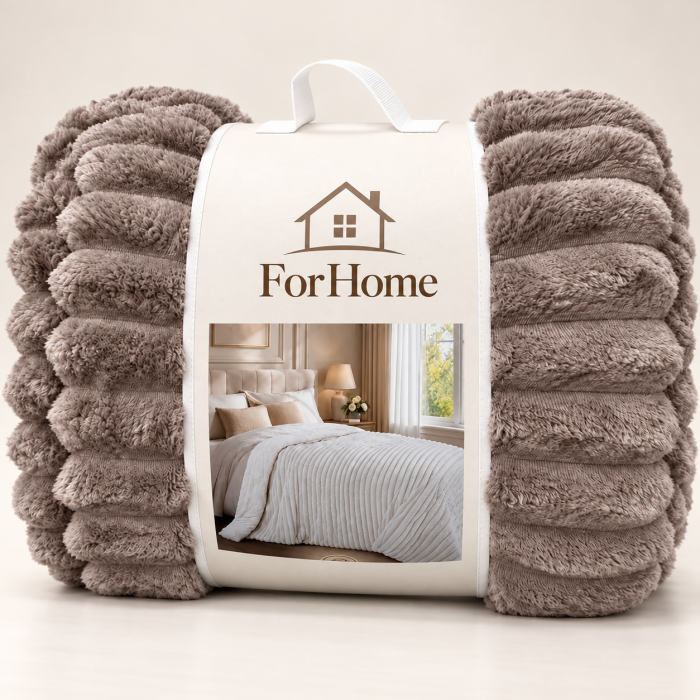 Κουβερτοπάπλωμα Υπέρδιπλο 220x240cm 3KG Extra Soft με Ανάγλυφες Ρίγες Καφέ ForHome 557702