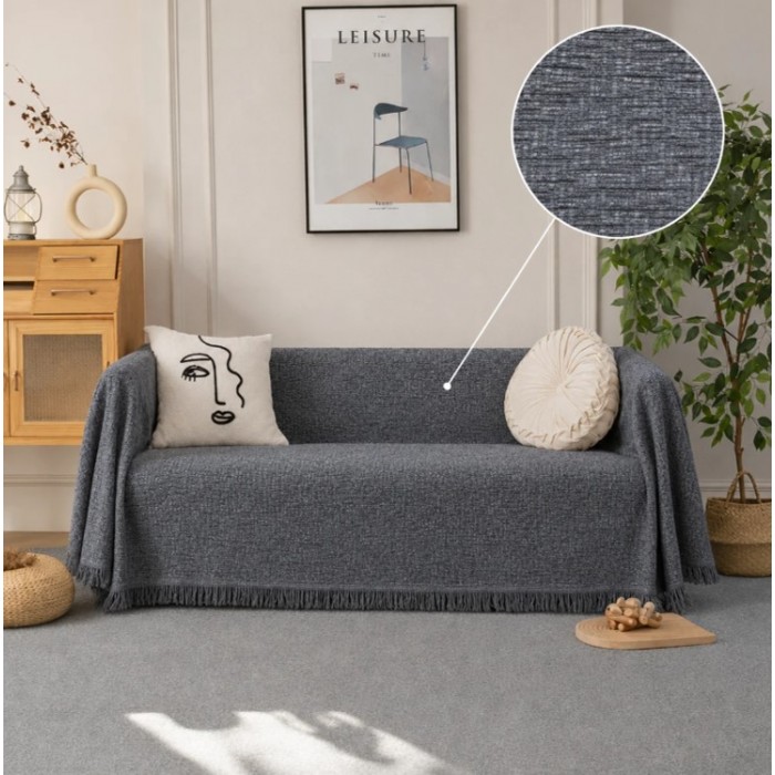 Ριχτάρι Chenille γκρι με κρόσια 180x180cm