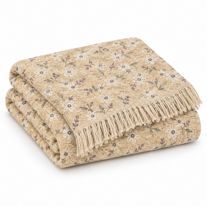 Ριχτάρι Chenille Floral Bliss με Λουλούδια & Κρόσσια