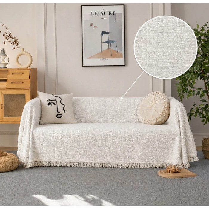 Ριχτάρι Chenille λευκό με κρόσια 180x320cm