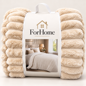 Κουβερτοπάπλωμα Υπέρδιπλο 220x240cm 3KG Extra Soft με Ανάγλυφες Ρίγες Μπεζ ForHome 557703