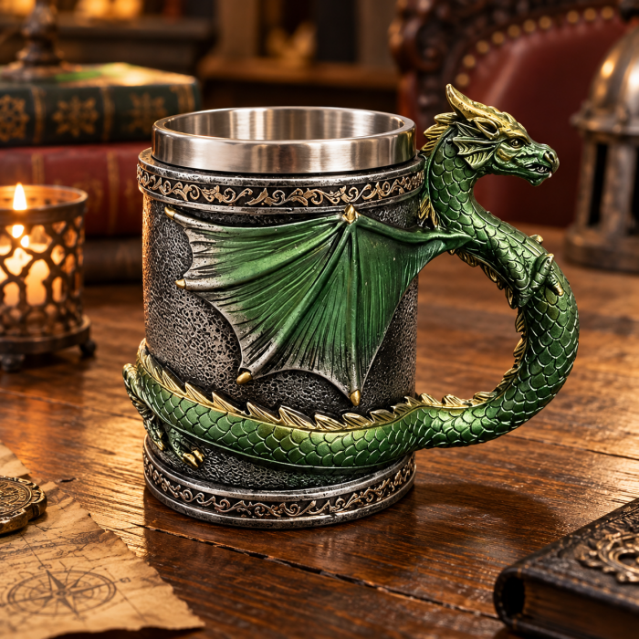 Κούπα Μεταλλική 500ml Polyresin Green Dragon ForHome 557001