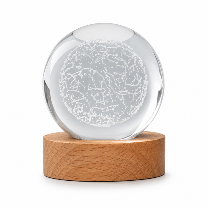 Διακοσμητικό φωτιστικό LED Crystal Ball με ξύλινη βάση 8x8x9cm