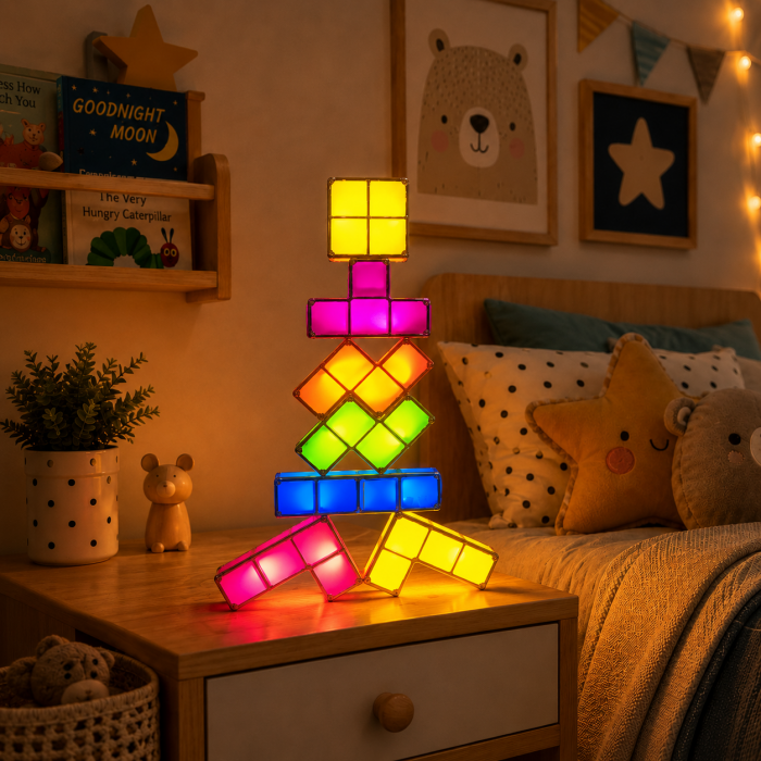 Φωτιστικό LED Tetris με 7 Τουβλάκια | Ρετρό Gaming Φωτιστικό