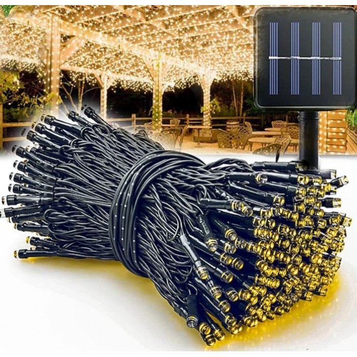 200 LED λαμπάκια 20 μέτρα θερμό λευκό με φωτοβολταϊκό πάνελ