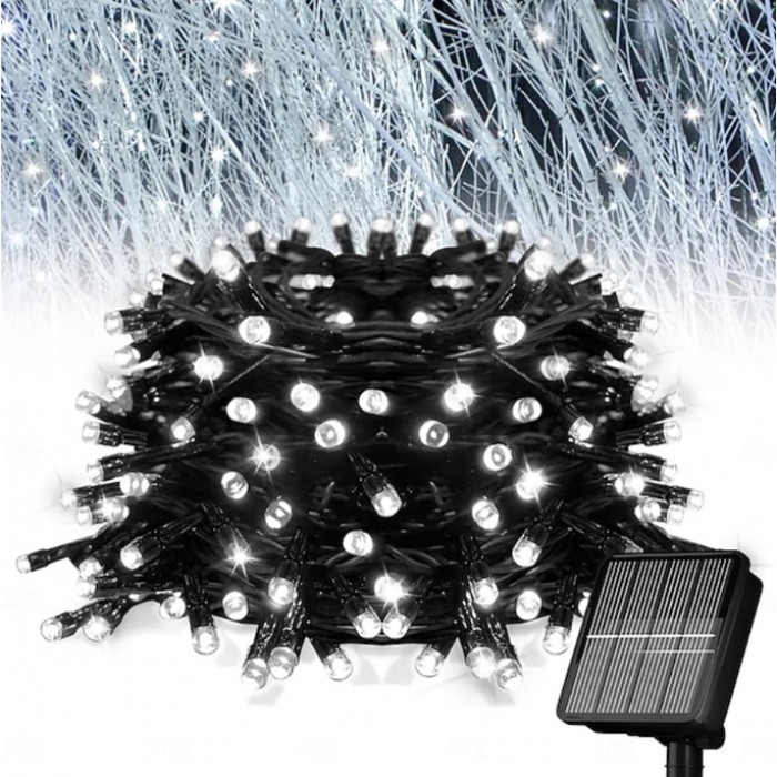 200 LED λαμπάκια 20 μέτρα ψυχρό λευκό με φωτοβολταϊκό πάνελ