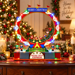 Διακοσμητικό Χριστουγεννιάτικο Φωτιζόμενο με Ήχο Λούνα Παρκ Μπαταρίας 25x16x36cm ForHome 976014