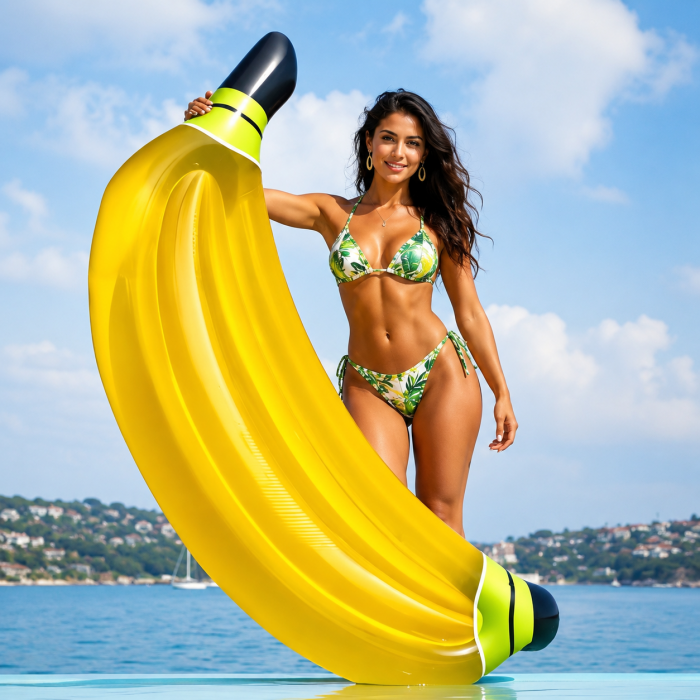 Στρώμα θαλάσσης φουσκωτή μπανάνα Summer Yellow Banana 188x118cm σε πισίνα με παιδιά