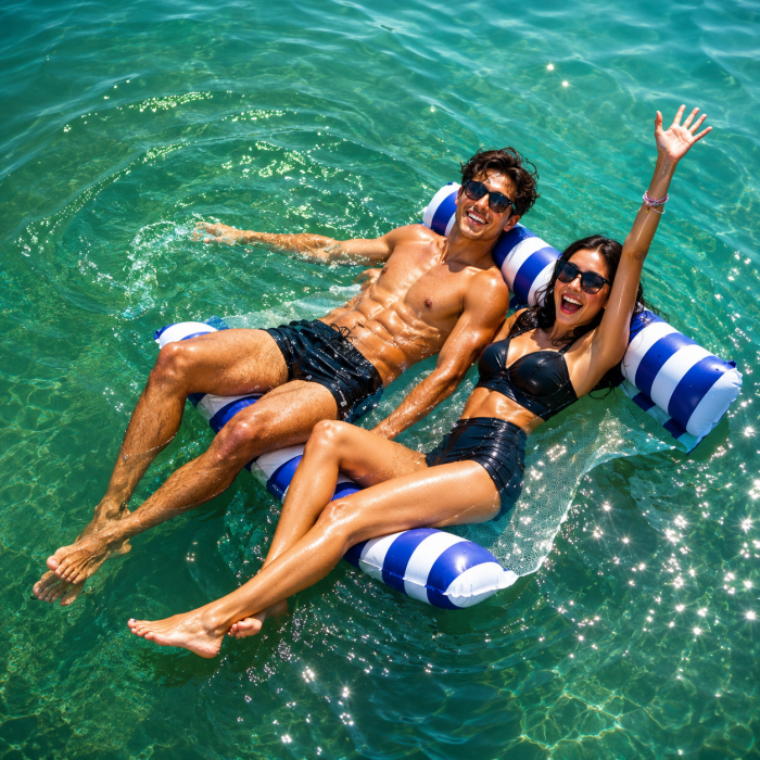 Στρώμα θαλάσσης διπλό Summer Fun 130x130cm μπλε λευκό