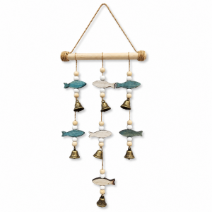 Διακοσμητικό Ξύλινο Κρεμαστό Seaside Wooden Fish Wall Hanging with Bells 24x60cm Galifas 88222