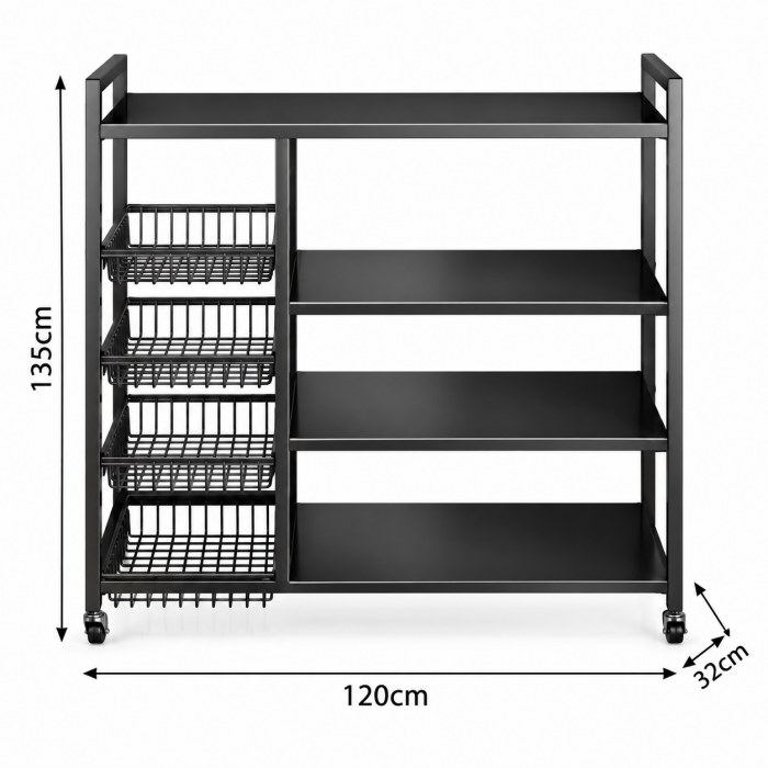 Ραφιέρα Τρόλεϊ Μεταλλικό 4 θέσεων 120x32x135cm 