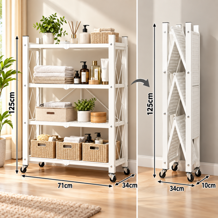 Μεταλλική Ραφιέρα 4 Θέσεων με Ρόδες 71x34x125cm