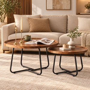 Βοηθητικό Τραπεζάκι Μεταλλικό Στρογγυλό Brown/Black 2 τεμαχίων General trade 449922