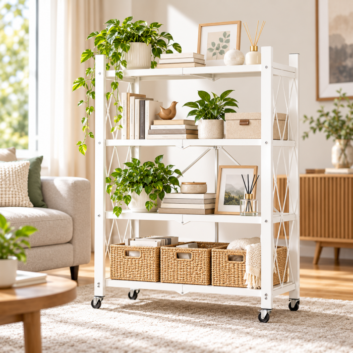 Μεταλλική Ραφιέρα 4 Θέσεων με Ρόδες 71x34x125cm