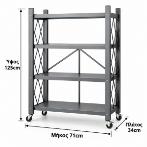 Ραφιέρα Μεταλλική 4 θέσεων με ρόδες 71x34x125cm General Trade 44011