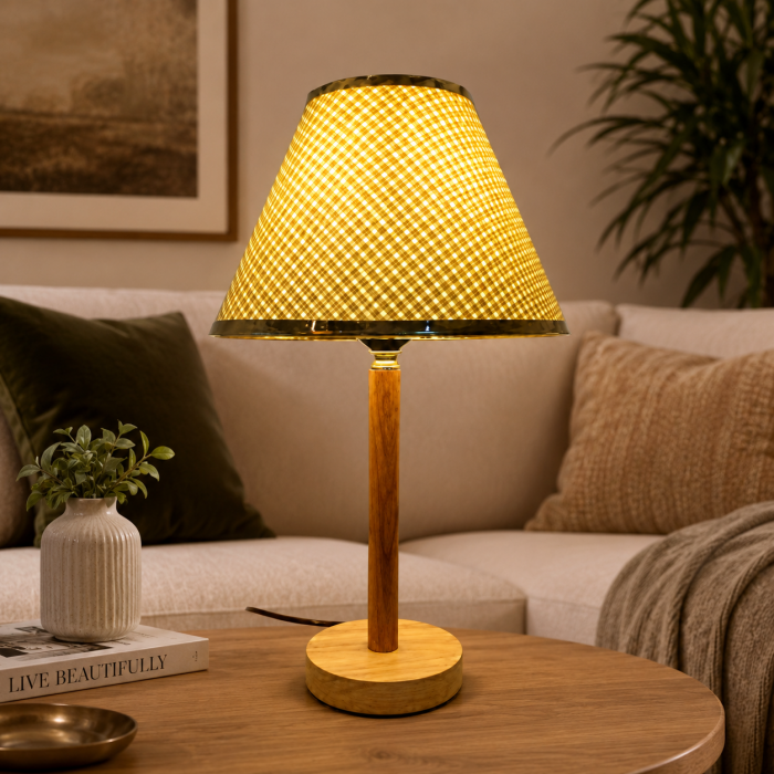 Επιτραπέζιο φωτιστικό Golden Weave E27 με χρυσό καπέλο 23x39cm