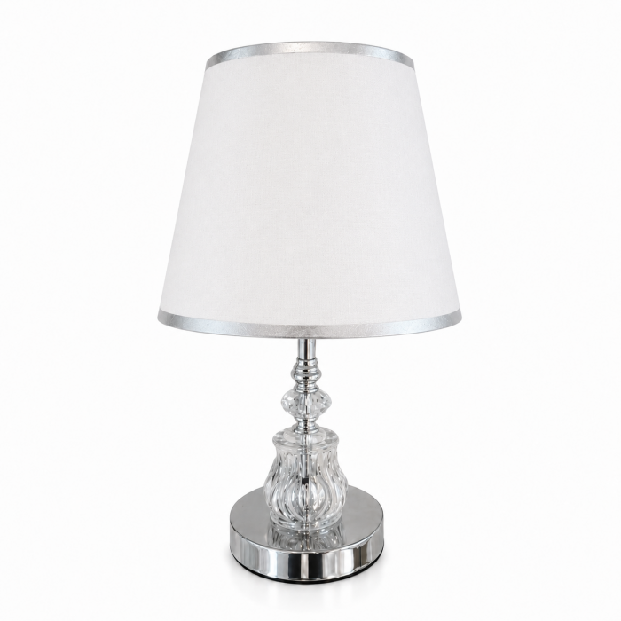 Μεταλλικό επιτραπέζιο φωτιστικό Crystal Elegance με μπεζ καπέλο 22x35cm