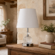 Φωτιστικό επιτραπέζιο E27 Crystal Elegance με κρυστάλλινη βάση και λευκό καπέλο 23x37cm