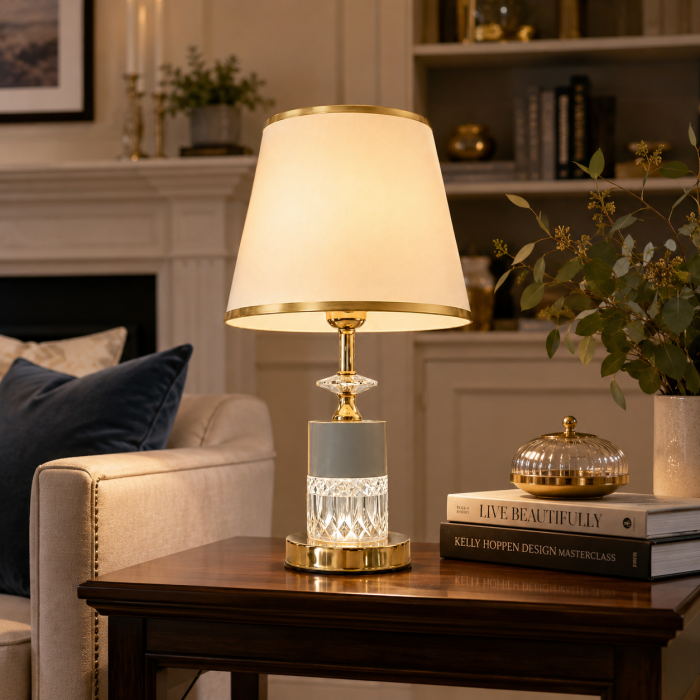 Επιτραπέζιο φωτιστικό Golden Crystal Elegance μεταλλικό E27 25x44cm