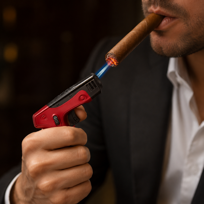 Αναπτήρας φλόγας πολλαπλών χρήσεων τύπου Pistol Grip Torch Lighter 15cm κόκκινος μαύρος