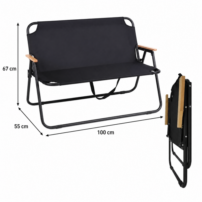 Πτυσσόμενη διθέσια πολυθρόνα camping μαύρη 100x55x67cm