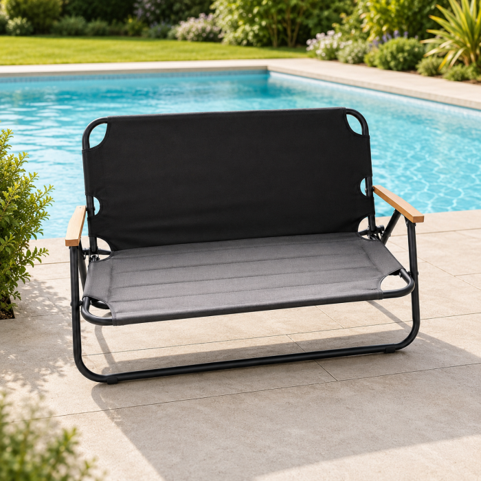 Πτυσσόμενη διθέσια πολυθρόνα camping μαύρη 100x55x67cm