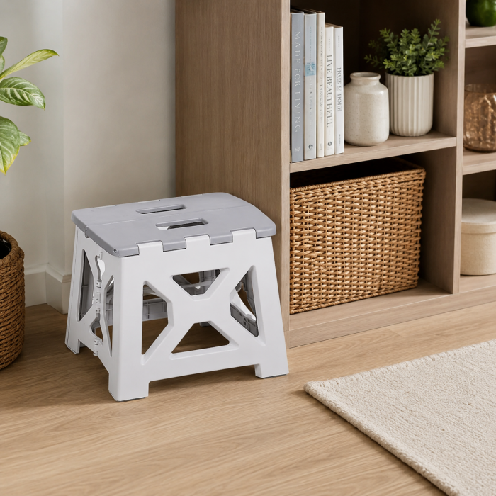 Σκαλάκι-σκαμπό πτυσσόμενο πλαστικό Cristiano 37x33.5x33cm λευκό γκρι