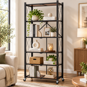 Βιβλιοθήκη Μεταλλική Καφέ με ροδάκια 71x36x163cm Galifas 7724022