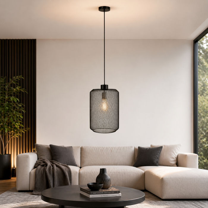 Κρεμαστό φωτιστικό Mesh PTMD μαύρο μεταλλικό 48x48x80cm