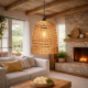 Φωτιστικό οροφής rattan Atmosphera Sand D37 σε boho εξοχική κατοικία