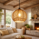 Φωτιστικό οροφής rattan Atmosphera Caren D24 σε boho εξοχική κατοικία