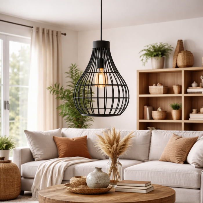 Κρεμαστό φωτιστικό οροφής bamboo E27 32x39cm μαύρο