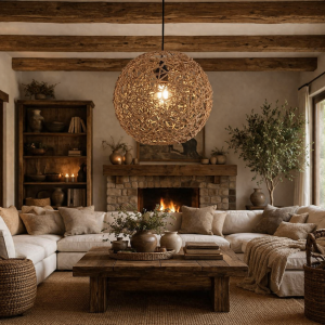 Κρεμαστό Φωτιστικό Οροφής La Sol Paper Ball Rattan E27 30cm Καφέ