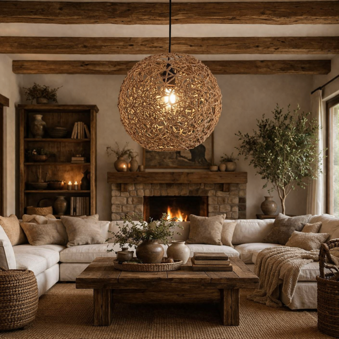 Κρεμαστό φωτιστικό οροφής La Sol Paper Ball rattan E27 30cm καφέ