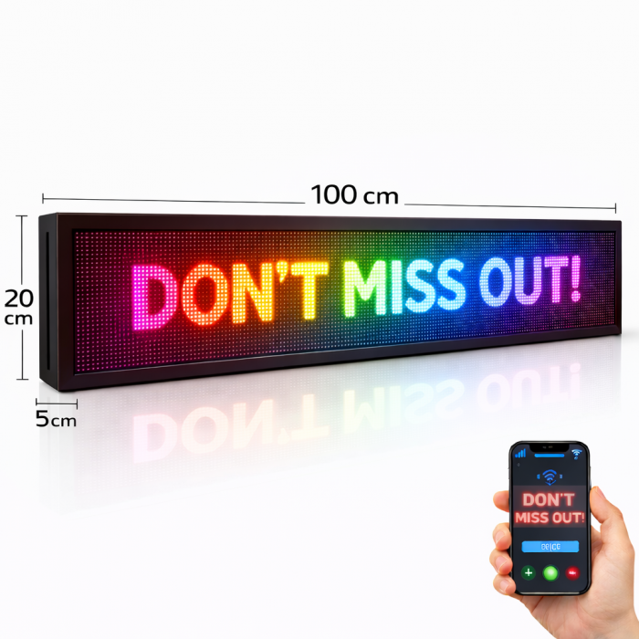 Κυλιόμενη Πινακίδα LED Μονής Όψης Αδιάβροχη 100x20cm RGB SDS-8792