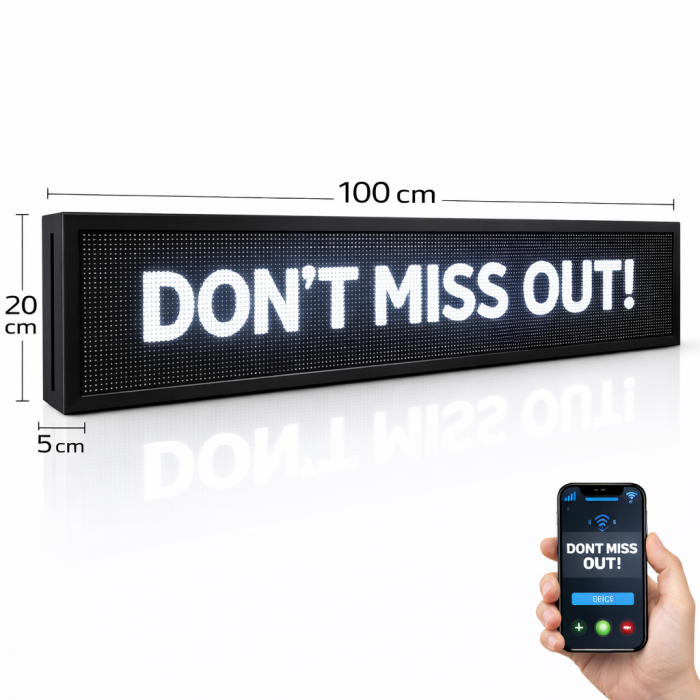 Κυλιόμενη Πινακίδα LED αδιάβροχη Μονής Όψης 100x20cm Wifi Λευκό