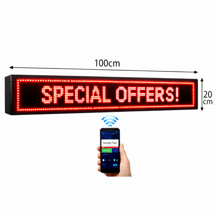 Κυλιόμενη πινακίδα LED κόκκινη WiFi 100x20cm για καταστήματα