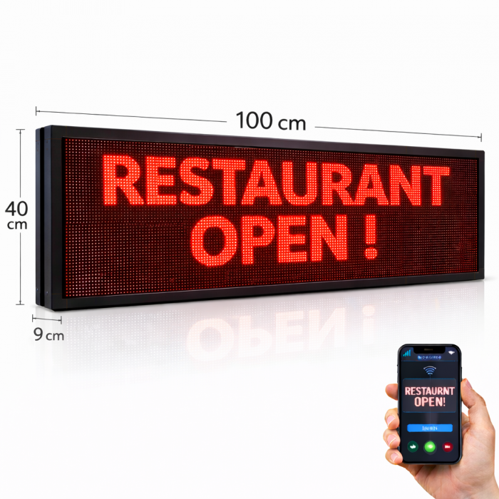 Κυλιόμενη Πινακίδα LED με Wifi Μονής Όψης 100x40cm Κόκκινο