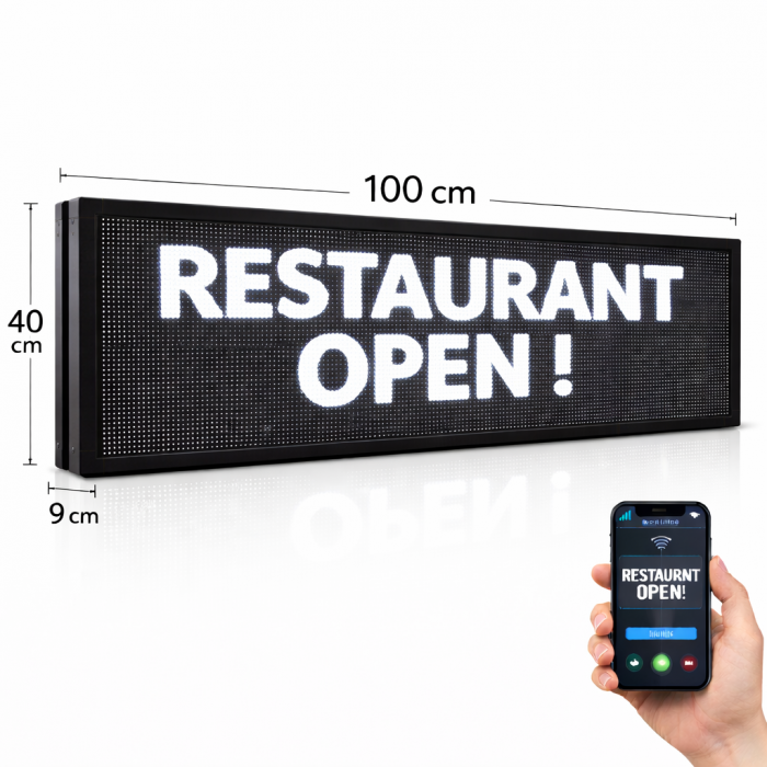 Wifi Κυλιόμενη Πινακίδα LED Μονής Όψης 100x40cm Λευκό